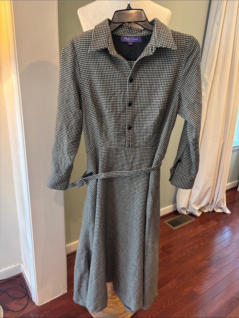 Ralph Lauren purple label 100% wool Houndstooth Dress made in Italy vintage 14